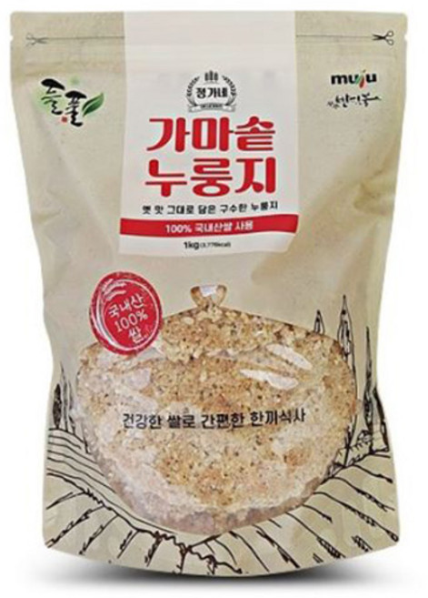 [안성들풀] 정가네 가마솥 수제 누룽지 100% 국내산 쌀 고소한 무첨가 전통 누룽지, 2개, 1kg