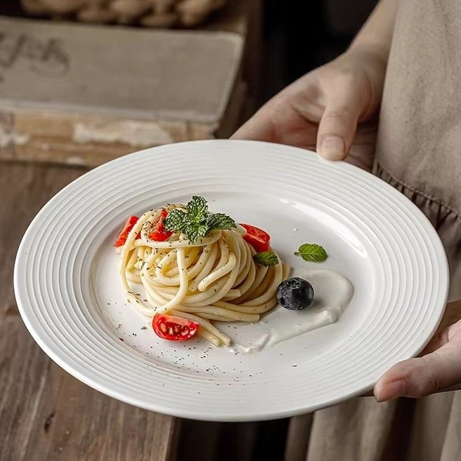 니치유 스테이크 접시 원형 도자기 접시 세트, 화이트, 20.5cm8인치, 4개