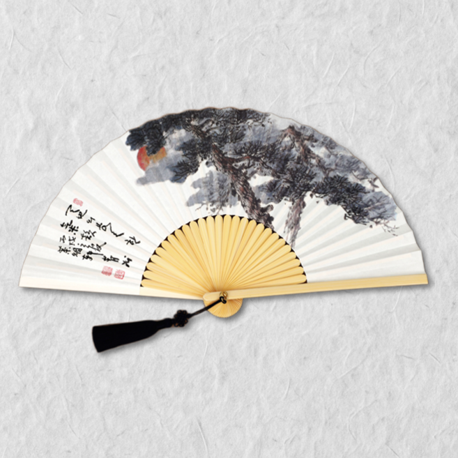 [자체제작] 백의민족공방 국산 전주 합죽선 부채 (대), 1개, 부채그림 - 달과 소나무
