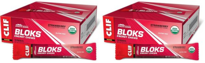 클리프 블록스 딸기 맛 에너지 구미 비유전자변형식품 식물성 자전거 타기와 달리기 빠른 연료 탄수화물과 전해질, 18개 (2팩)