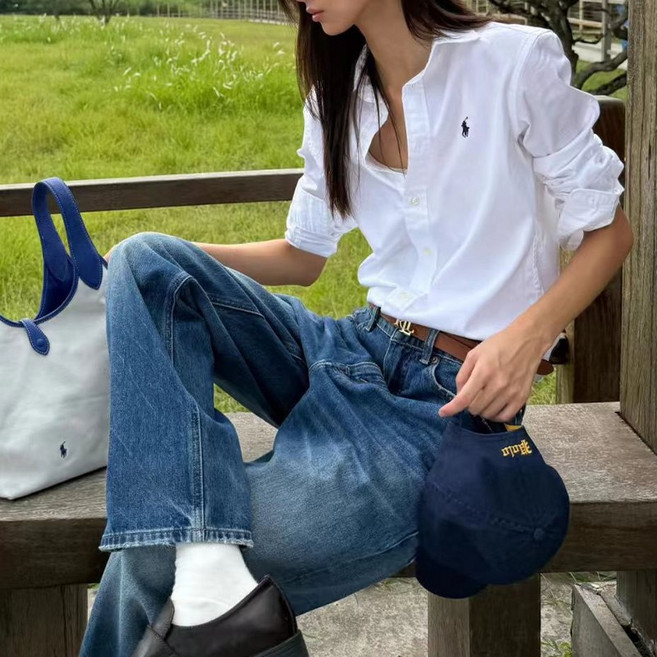 폴로랄프로랜 남녀공용 코튼 셔츠 클래식핏 긴팔 화이트