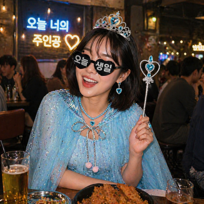 안나의 집 공주 생일파티 용품 세트 + 레터링 하트 안경, 블루, 1개