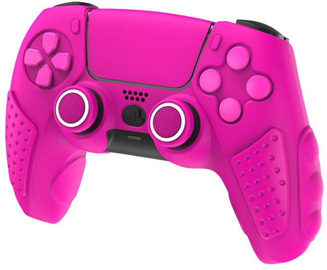이이네 PS5 듀얼센스 컨트롤러 다색 실리콘 커버 충전대 적합 미끄럼 방지 보호 케이스, 핑크
