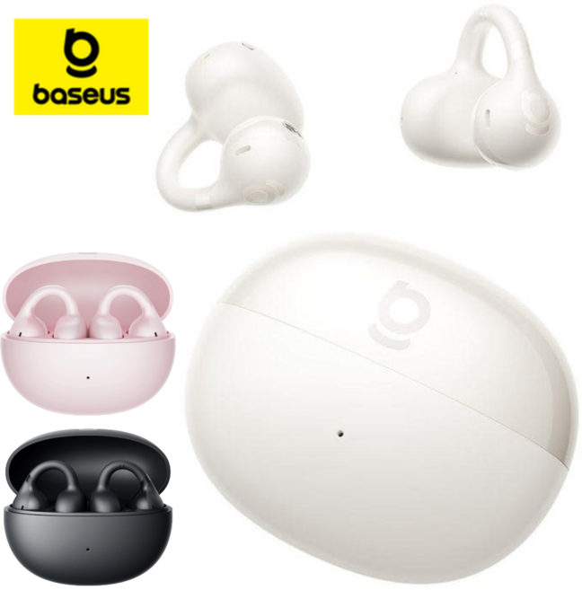 베이스어스 BC1 블루투스 이어폰 오픈형 귀찌형 귀찌 무선 귀안아픈 러닝 운동용, 화이트