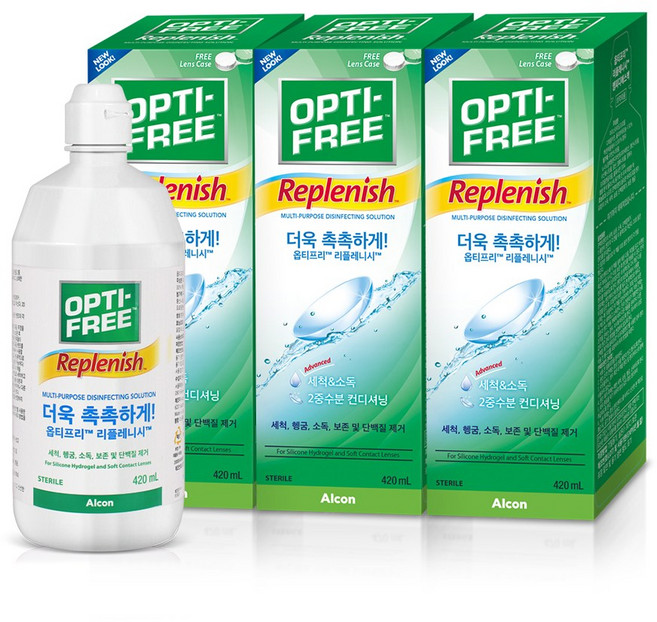 옵티프리 리플레니시 렌즈세정액 + 렌즈케이스, 420ml, 3개