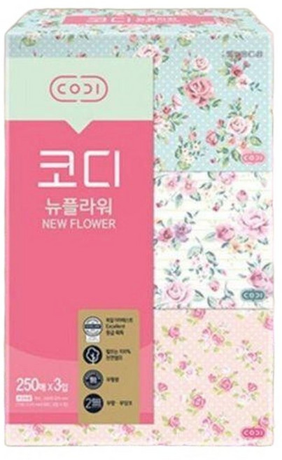 NS홈쇼핑코디 각티슈 뉴플라워 250매 x 3입 미용티슈 곽티슈 갑티슈34856000, 3박스