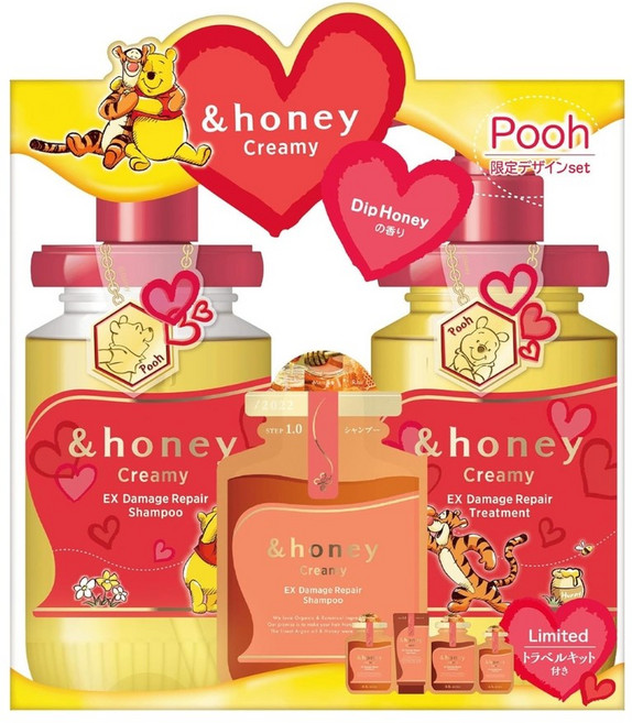 앤허니 한정 디자인 푸우 크리미 EX 데미지 리페어 샴푸 트리트먼트 세트 앤드허니 딥허니향
