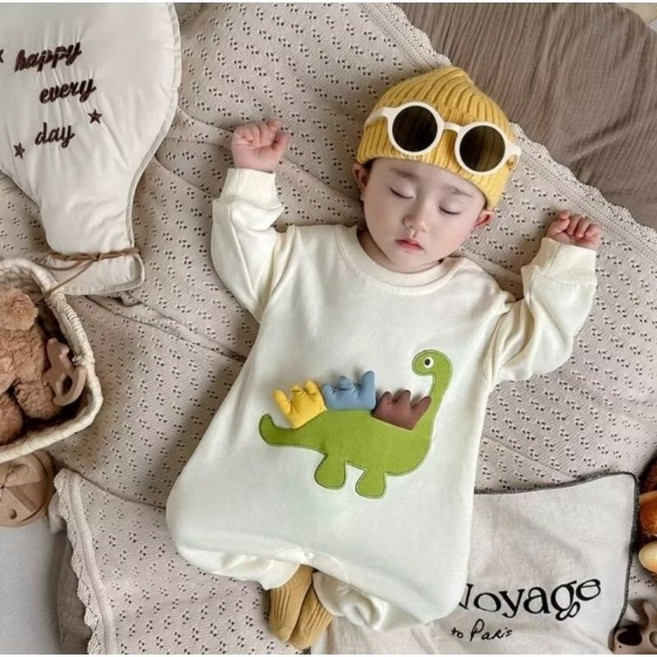 男寶寶恐龍連身裝 米色