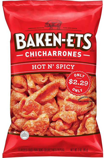 [미국직배송]프리토레이 베이큰-잇 핫 & 스파이시 돼지껍질 튀김 스낵 85g Baken-Ets Hot 'N Spicy Chicharrones, 1개