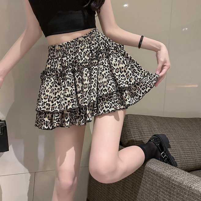 페이준 여성 여름 레오파드 쉬폰 스커트 하이웨스트 밴딩 슬림핏 케이크 스커트 LN5654
