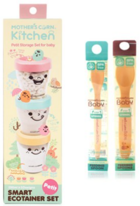 마더스콘 맘편한 이유식준비세트 B, 1세트, 3종 구성 (쁘띠에코테이너+피딩스푼1,2), Mix Color (혼합색상)