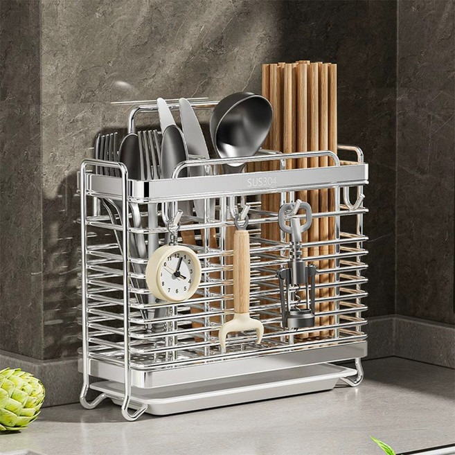 주방 벽부착 자동 물빠짐 304 스테인레스 수저통 3구, 1개, 스테인리스색