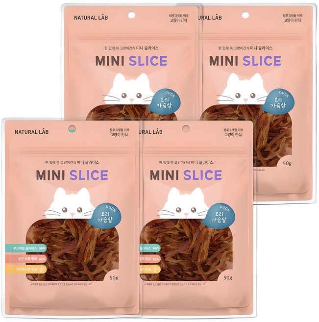 네츄럴랩 미니 슬라이스 져키 고양이 간식, 오리가슴살, 50g, 4개