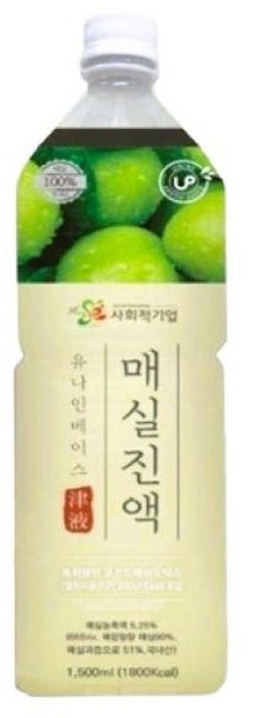 유나인 매실진액 원액1.5L 1개 음료농축액, 1.5L
