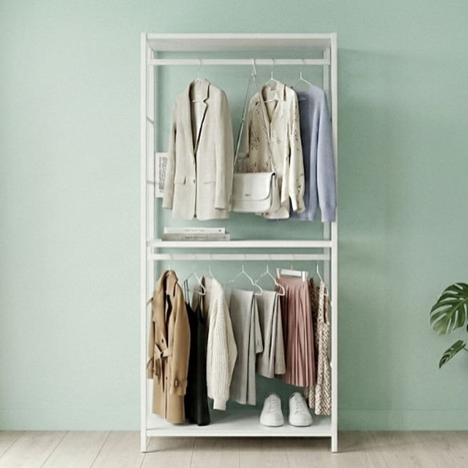 더그랑 튼튼한 드레스룸 시스템 행거, 화이트 2단