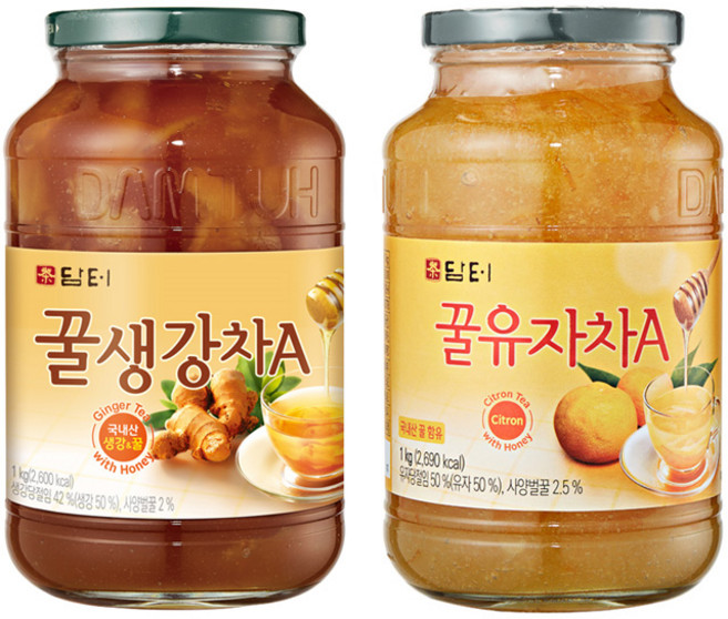 [1+1묶음] 담터 꿀유자차A & 꿀생강차A 1kg, 2개, 1