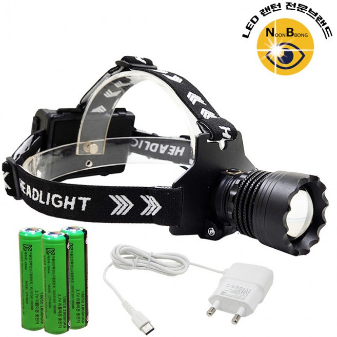 고광량 야외 수중 탐사 LED 헤드랜턴 25C 아답터 포함, 단품