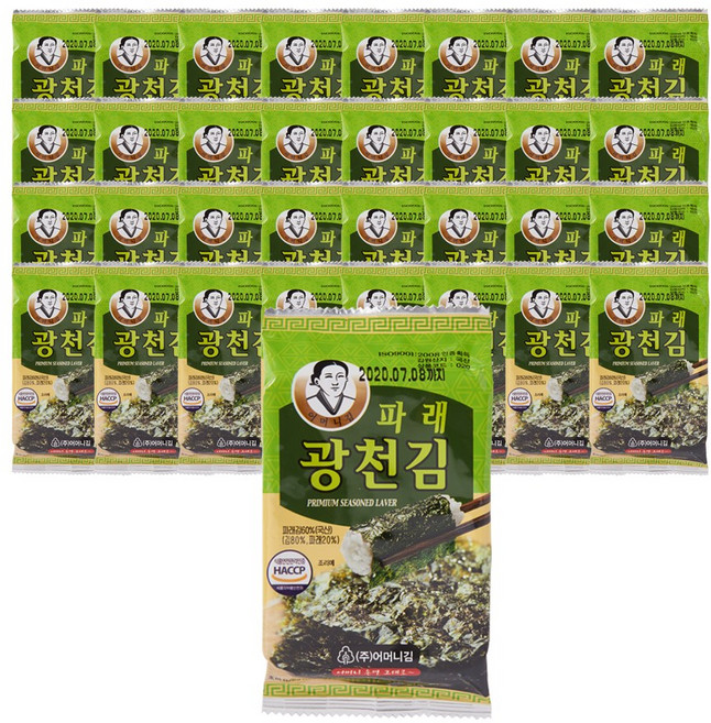 광천어머니김 16단 파래 도시락김 5g X 16봉 2개입 /총 32봉/전장김/식탁김/돌자반/김밥김/김자반, 32개