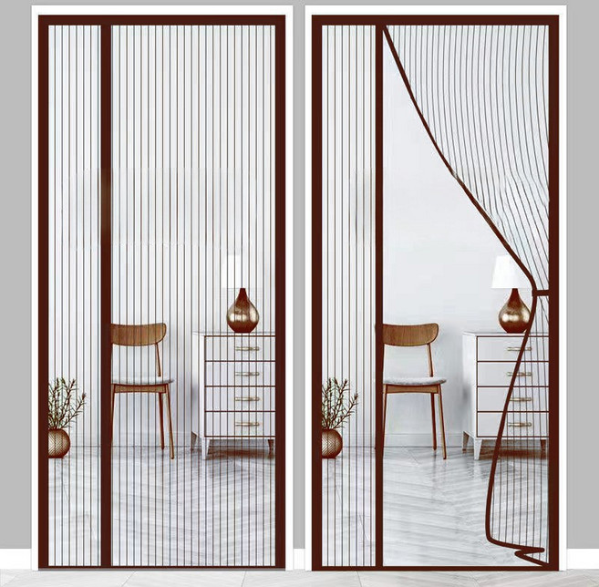 타리홈스 현관 벨크로 커튼형 자석 방충망 모기장, 브라운