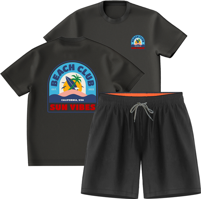 몰토벨리노 썸머 비치 프린팅 오버핏 반팔 레쉬가드 4부 비치바지 상하세트, 썬바이브822