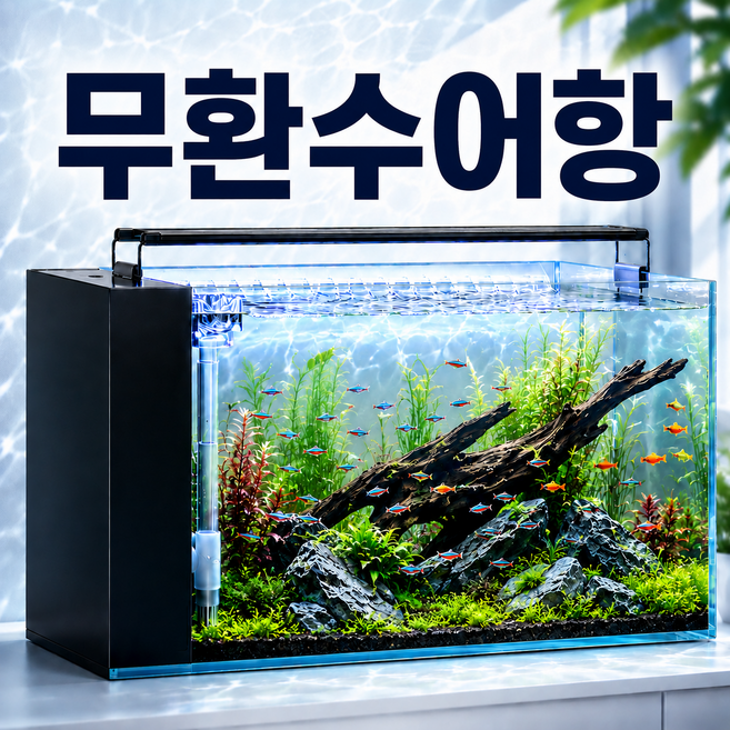 퓨어리움 대형 무환수어항 여과기 조명 일체형 수조 인테리어, 1개, 블랙