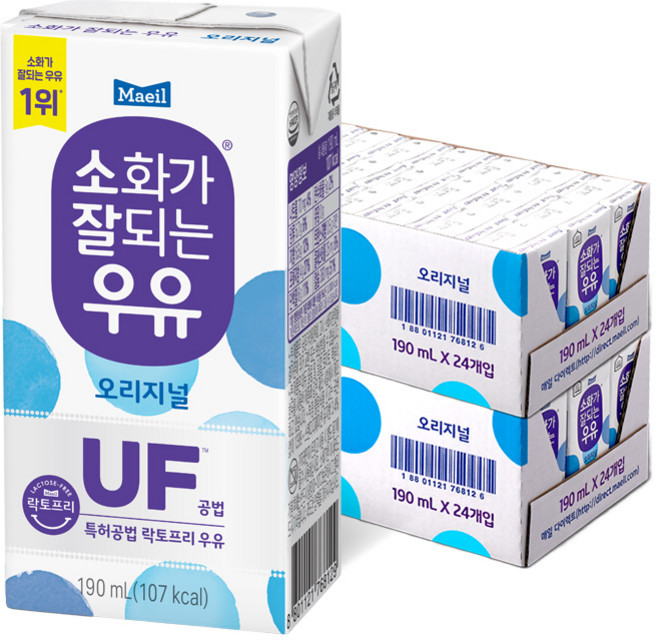 매일유업 소화가잘되는우유 멸균 190ML, 24개