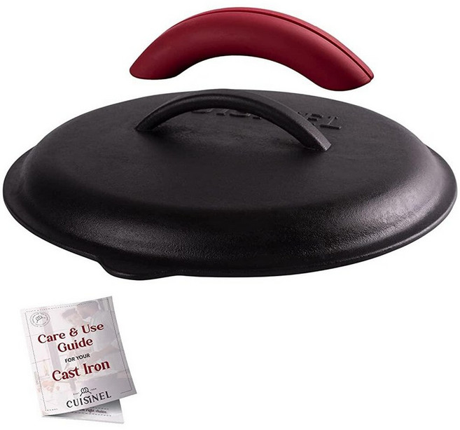 Cuisinel 주철 뚜껑 - 20.3cm (8인치) -20.32cm 롯지 프라이팬 브레이저 실리콘 핸들 홀더 관리 가이드 시즈닝 처리 교체 커버 실내/실외 오븐 오픈 파이어, 30cm