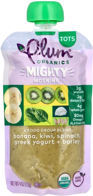 Plum Organics Mighty 아침 4가지 식품군 혼합물 Tots 바나나 키위 시금치 그릭 요거트 + 보리 113g(4oz) Organics (플럼 오가닉 - 쿠팡