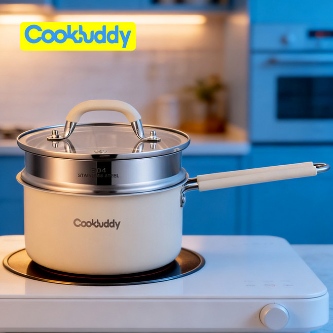CookBuddy 304 스텐 찜기 이유식 냄비 인덕션 미니찜기 냄비, 1개, 유백색, 18cm