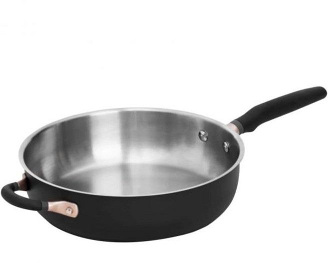 마이어 스테인리스 스틸 더치 오븐 5쿼트 스톡 포트 9.5인치 인덕션 호환 식기 세척기 안전 카세롤 냄비 실리콘 손잡이가 있는 매트 블랙 액센트 시리즈 조리기구, Saute Pan, 1개