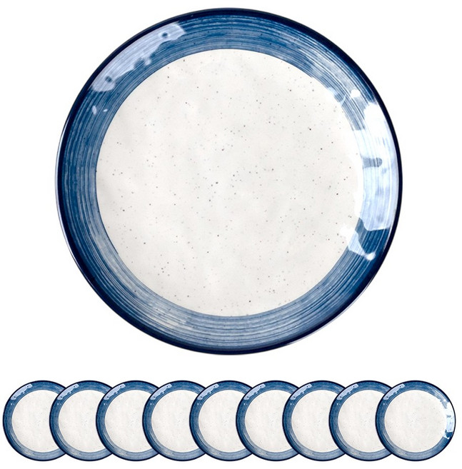 키친왕 업소용 멜라민 해담 원형접시, 10개, 블루+아이보리
