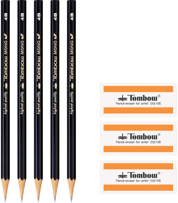 톰보 모노연필 J+잠자리 지우개 중, (모노J 5+잠자리 중 3), 1세트, 4B