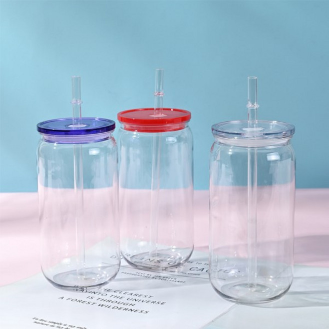 컬러 뚜껑이 있는 투명 플라스틱 빨대 컵 BPA 프리 및 포함 우유 커피 던지기 방지 16 OZ 개, 04 6Pcs Color random
