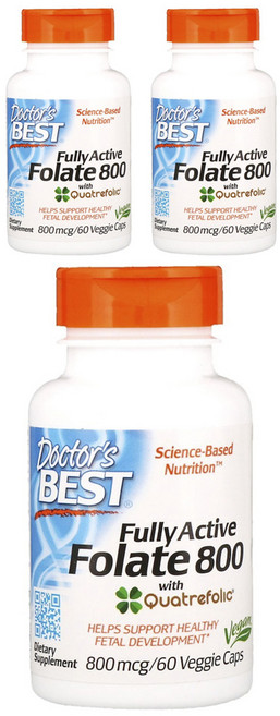 Doctor's BEST 活性葉酸素食膠囊 800mcg, 60顆, 3罐
