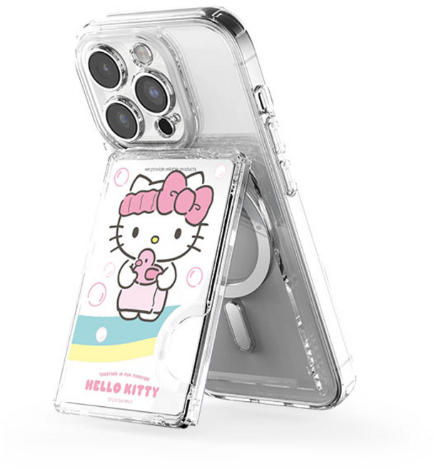 산리오 투명 마그네틱 멀티 스탠드 카드지갑(맥세이프 호환), 1개, 목욕_헬로키티