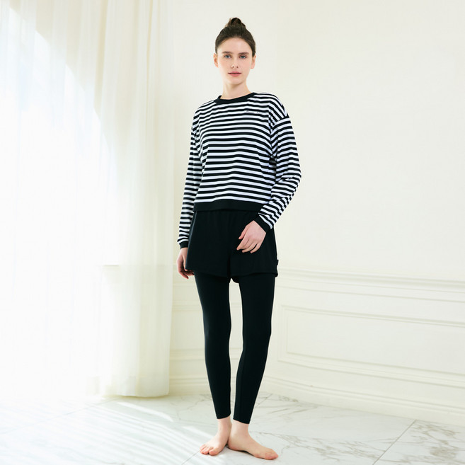 베이직엘르 세미 크롭 래쉬가드 워터레깅스 반바지 수영복 세트 BEL-Y210K