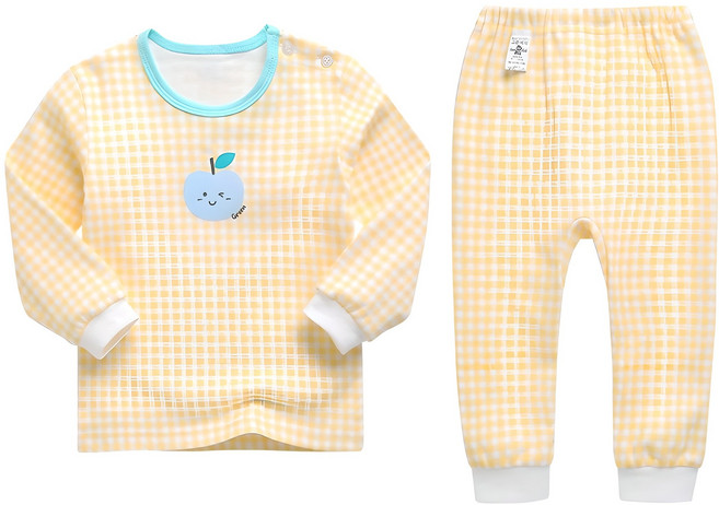 그린베베 유아용 봄가을용 사과체크 양면내의