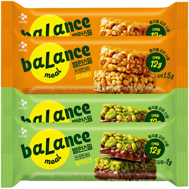 CJ 밸런스밀 프로틴바 (말차초코38G+피넛버터34G), 2세트, 34g