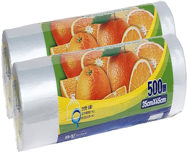 찐스토어 태상 크린 롤백 35cm X 45cm (특)대형 500매 / 롤타입 비닐봉투, 1세트, 2개, 특대(XL)