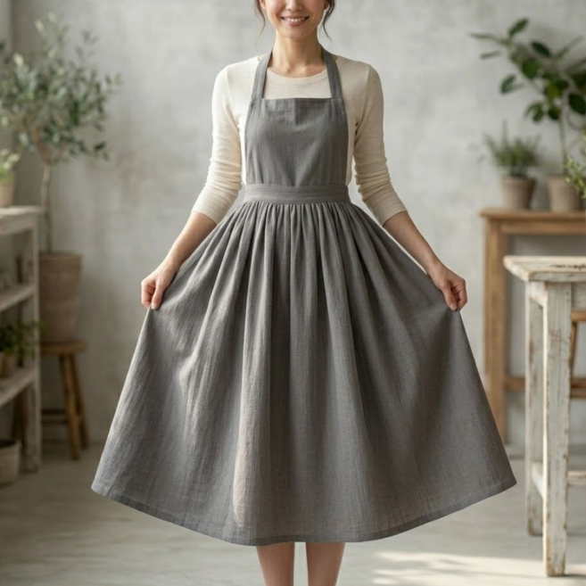 온픽홈 순면 린넨 앞치마, 1개, 어반 그레이