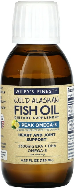 Wiley's Finest 자연산 알래스카 피쉬 오일 오메가3 함량 천연 레몬 맛 2 300mg 125ml(4.23fl oz) Finest (와일리스 파이니스트), 1개 - 쿠팡