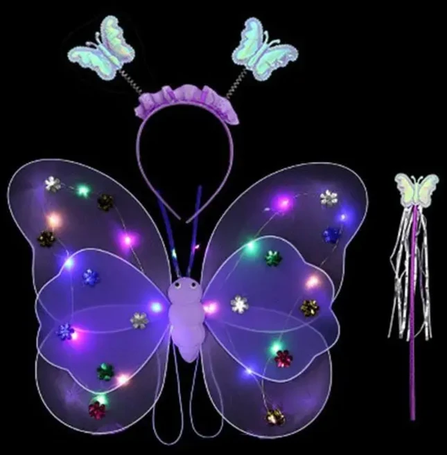 빛나는 날개 깜박이는 나비 스커트 조명 세트 LED 어른 코스튬 소품 소녀 천사 2-8 부활절 발렌타인 데이, 16 purple-3pcs