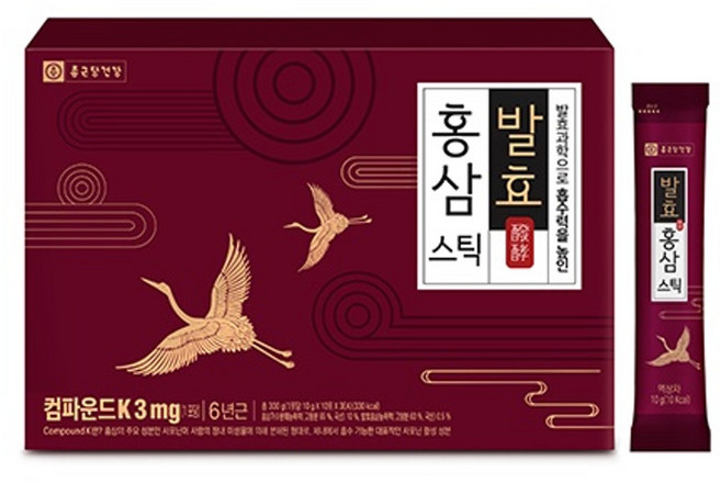 종근당건강 컴파운드케이 k 6년근 발효홍삼 스틱 두번 발효 기술 K, 1개, 10g