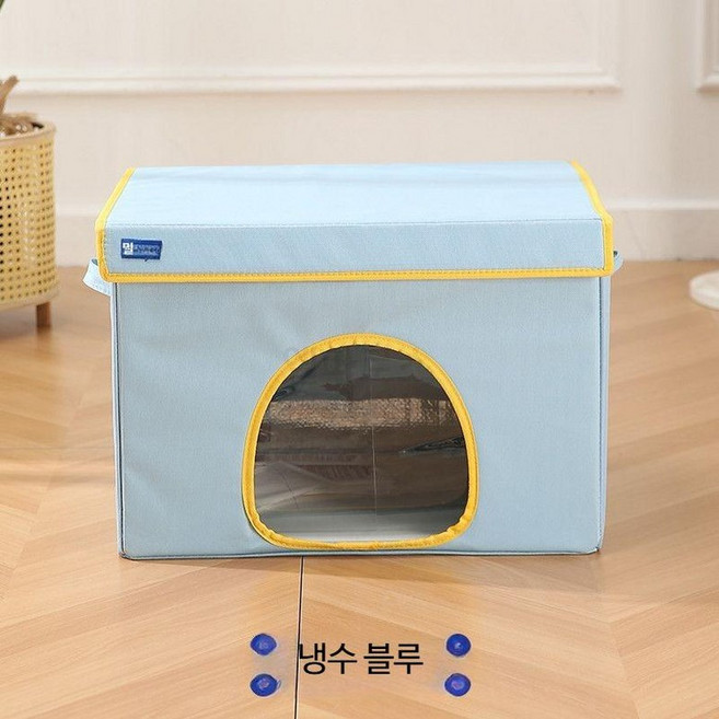 반려동물 하우스 고양이 에어컨룸 여름용 밀폐형 침대 사계절 사용 아이스하우스 펫 냉방 하우스 강아지 하우스, 1개, 3_냉수 블루 에어컨 하우스