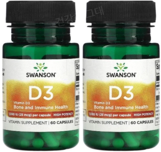 스완슨 비타민디 비타민D3 25mcg 60캡슐 2개 콜레칼시페롤 VitaminD3, 60정 - 쿠팡