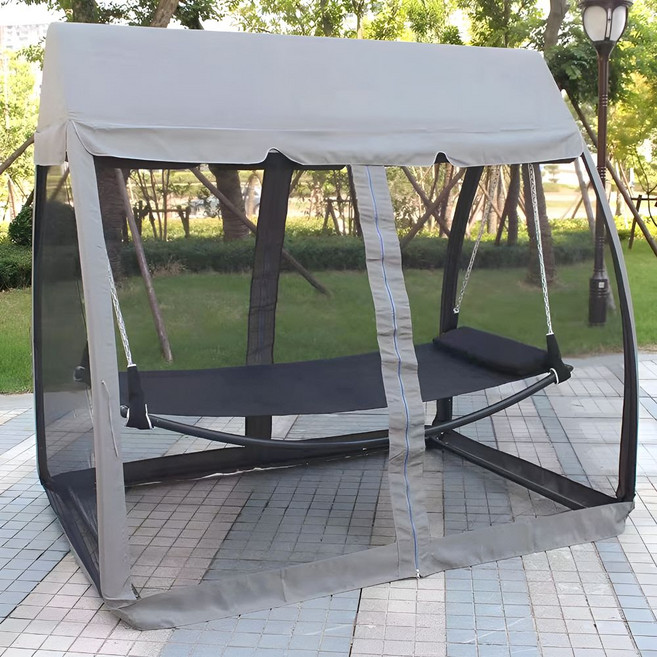 에버브리즈 캠핑 해먹의자 해먹스탠드 힐링캠핑 감성캠핑 가정용 차양있는 캠핑용 야외그네, 1개, 블랙(커튼해먹)