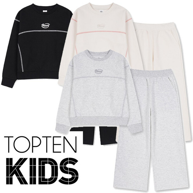 탑텐키즈 여아 봄 간절기 보풀이 안생기는 원단 맨투맨 와이드 팬츠 상하복 세트