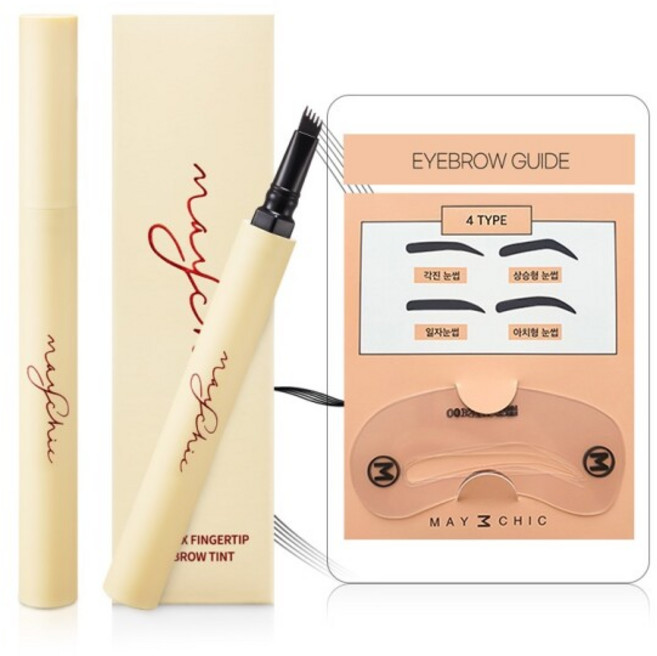 [메이시크] 롱픽스 핑거팁 아이브로우 틴트 눈썹 타투펜 2개+가이드, 상세 설명 참조, 옵션:라이트브라운2
