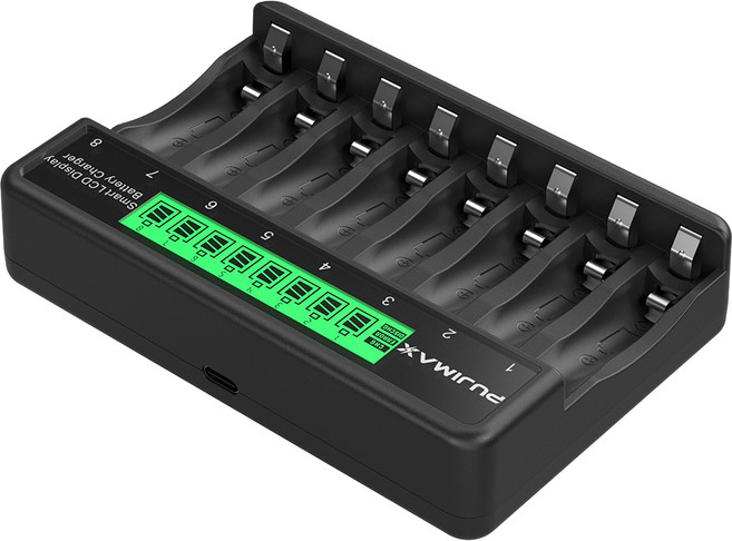 LCD 니켈수소 충전기 1.2V AA/AAA 동시 충전 지원 8칸 USB-C 과충전방지 LCD표시 파워칸 배터리 충전기충전지, 1개