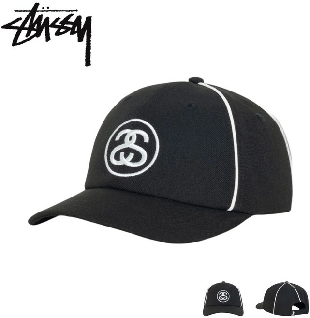 스투시 모자 로우 프로 콘트라스트 파이핑 스냅백 블랙